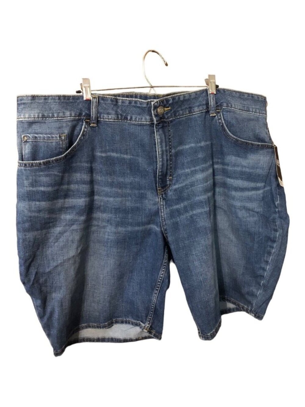 NWT Lee Bermuda Midrise Distressed Front Medium Blue  Denim Shorts Sz 26W M